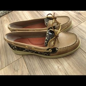 SPERRY boat shoe, glitter animal print top sider, Giraffe, leopard, Size 9